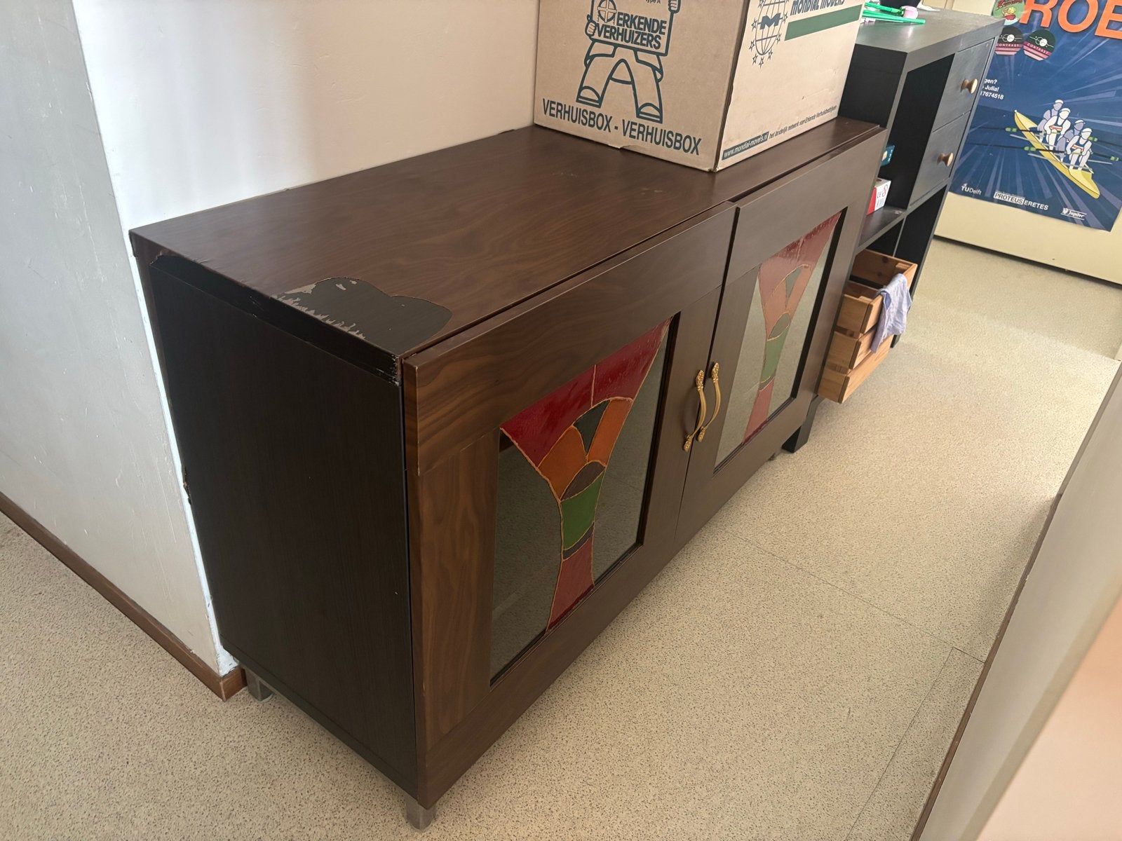 Kast met glas-in-lood effect, Ophalen, Gebruikt