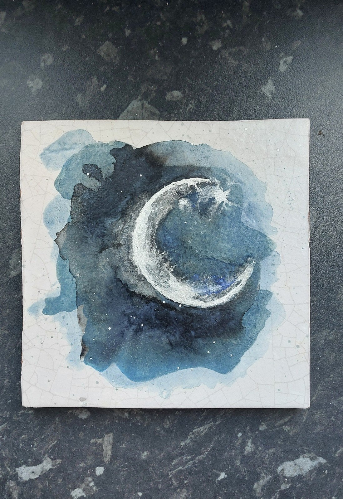 Handbeschilderd tegeltje zilveren maan 🌙, Ophalen of Verzenden