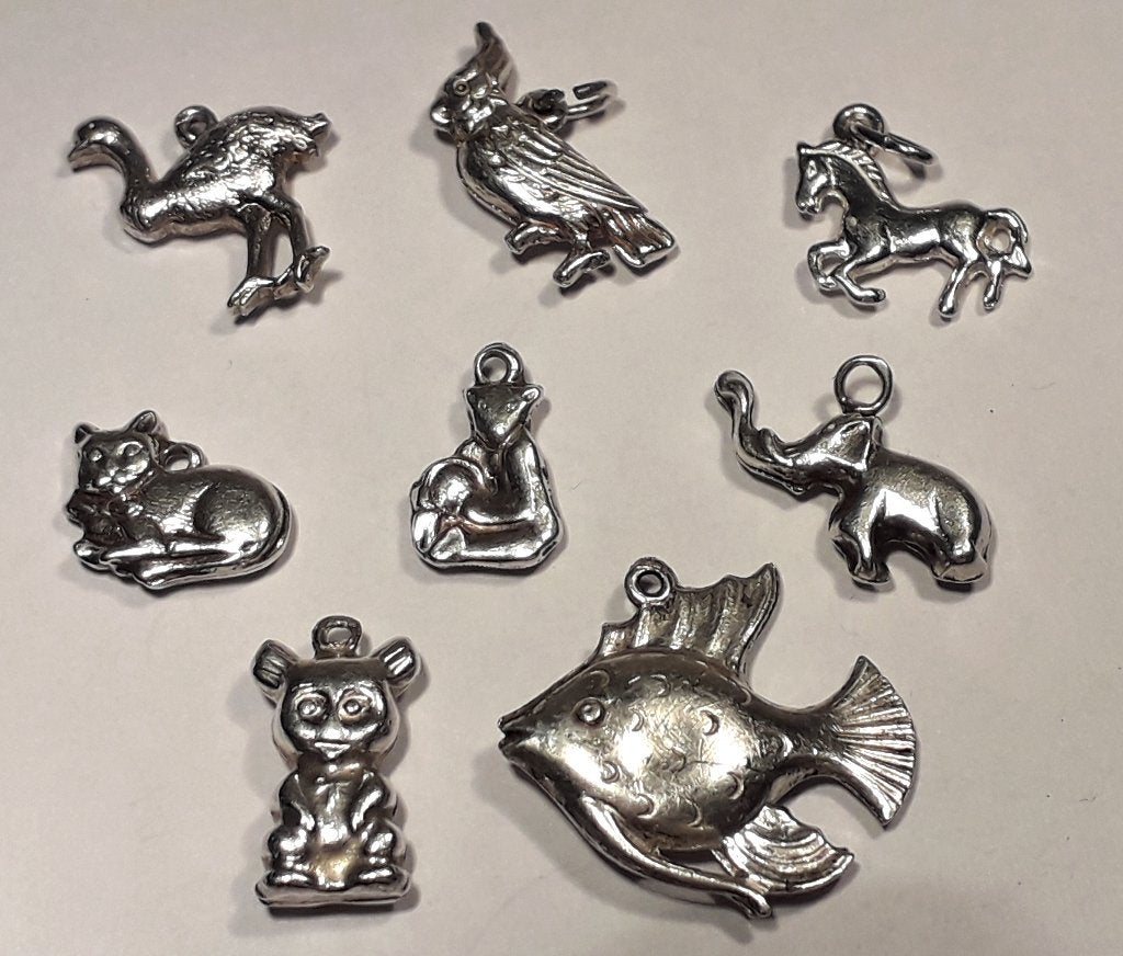 Antiek Zilveren Bedels 8 stuks dieren., Sieraden, Tassen en Uiterlijk, Antieke sieraden, Verzenden, Zilver, Overige typen