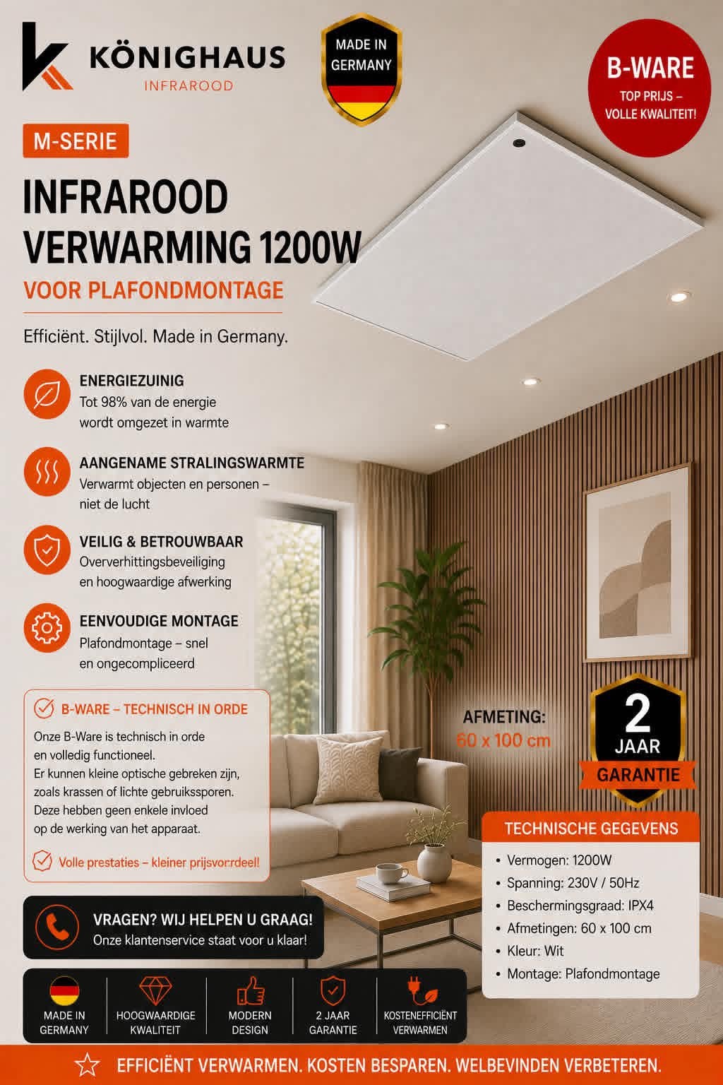 Könighaus Infrarood verwarming 1200w M-Serie, Ophalen, Zo goed als nieuw