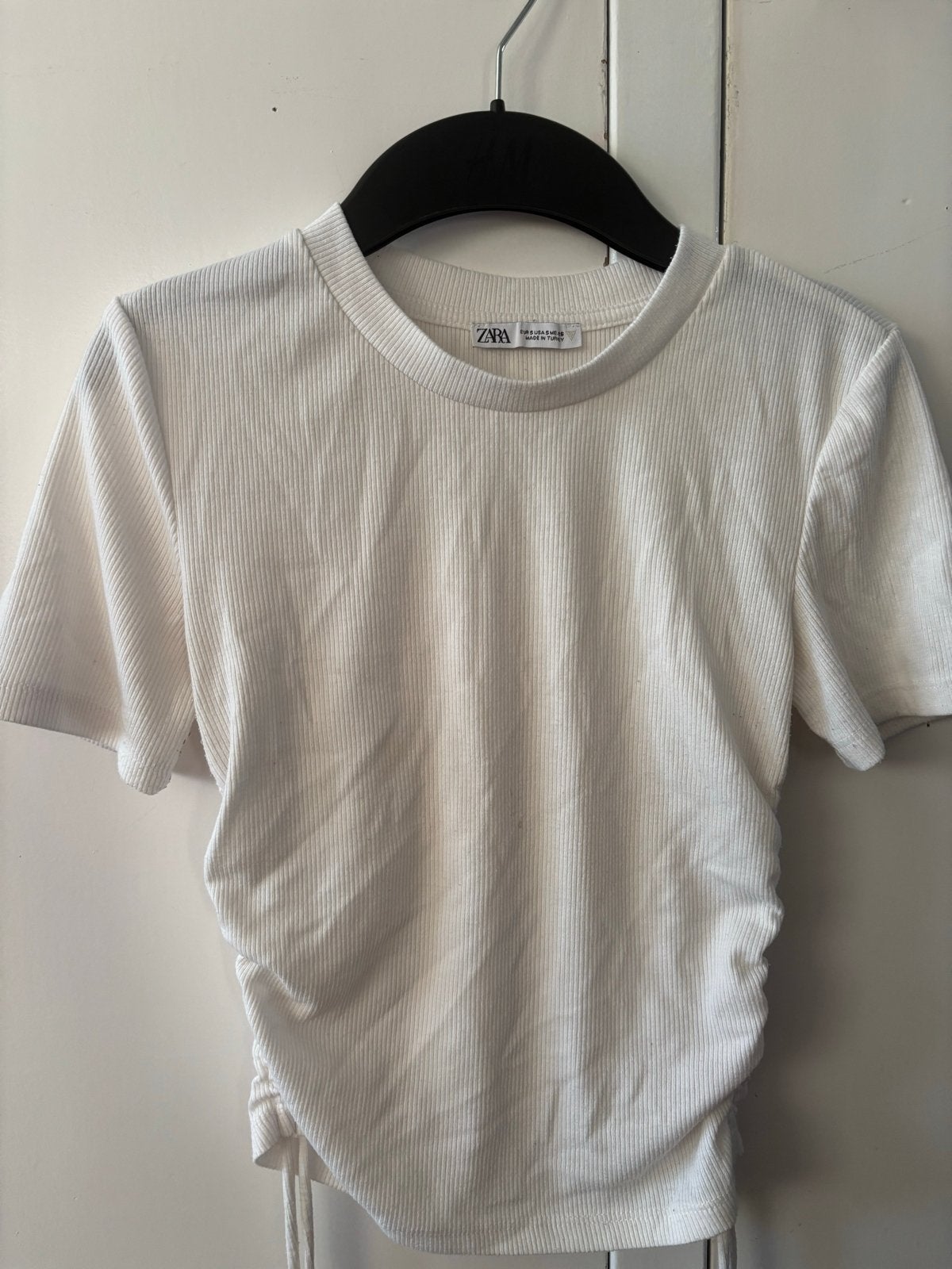 Zara geribbelde crop top met trekkoord - Maat S, Wit, Ophalen of Verzenden, Zo goed als nieuw, Korte mouw