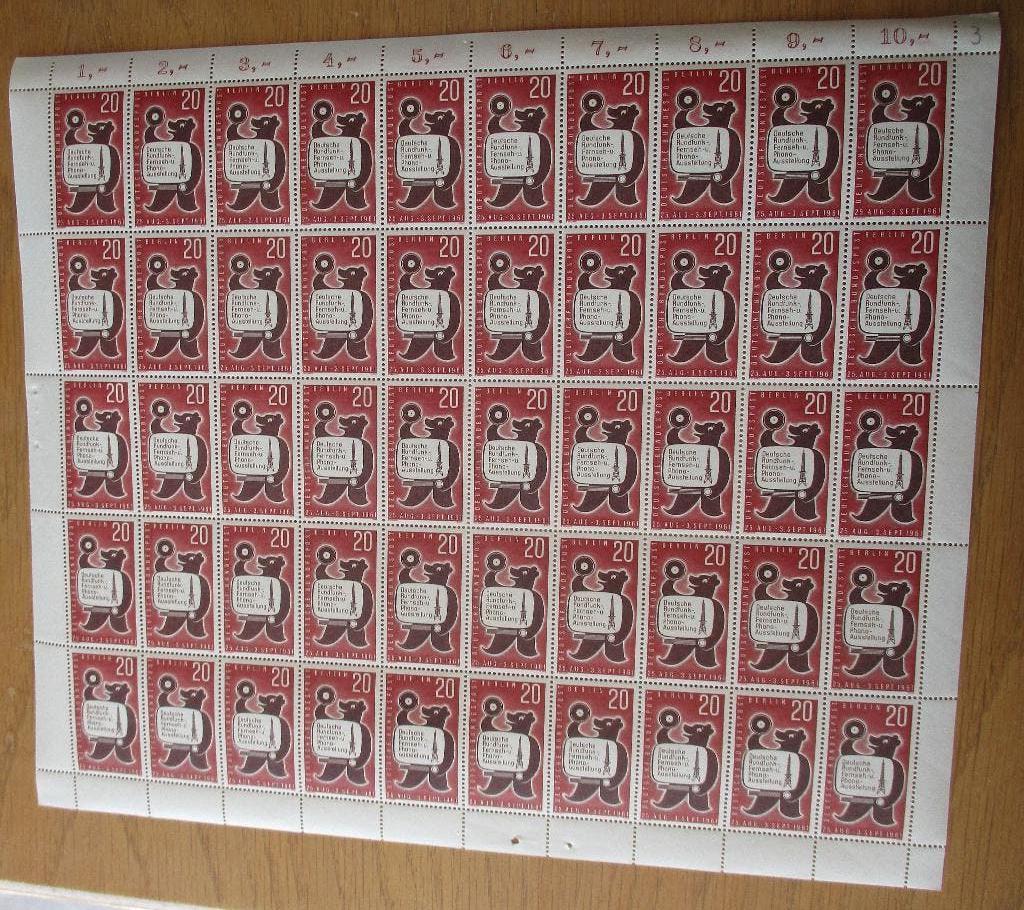 Berlijn Media-expositie, Berlijnse beer, compleet vel, 1961, Verzenden, Overige periodes, Postfris