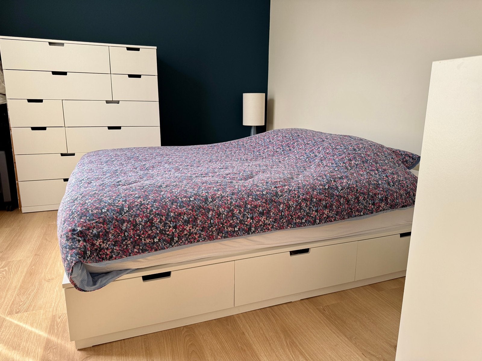 IKEA NORDLI bed 160x200 + ladekast 12 lades – z.g.a.n., Ophalen, Wit, Tweepersoons, Zo goed als nieuw
