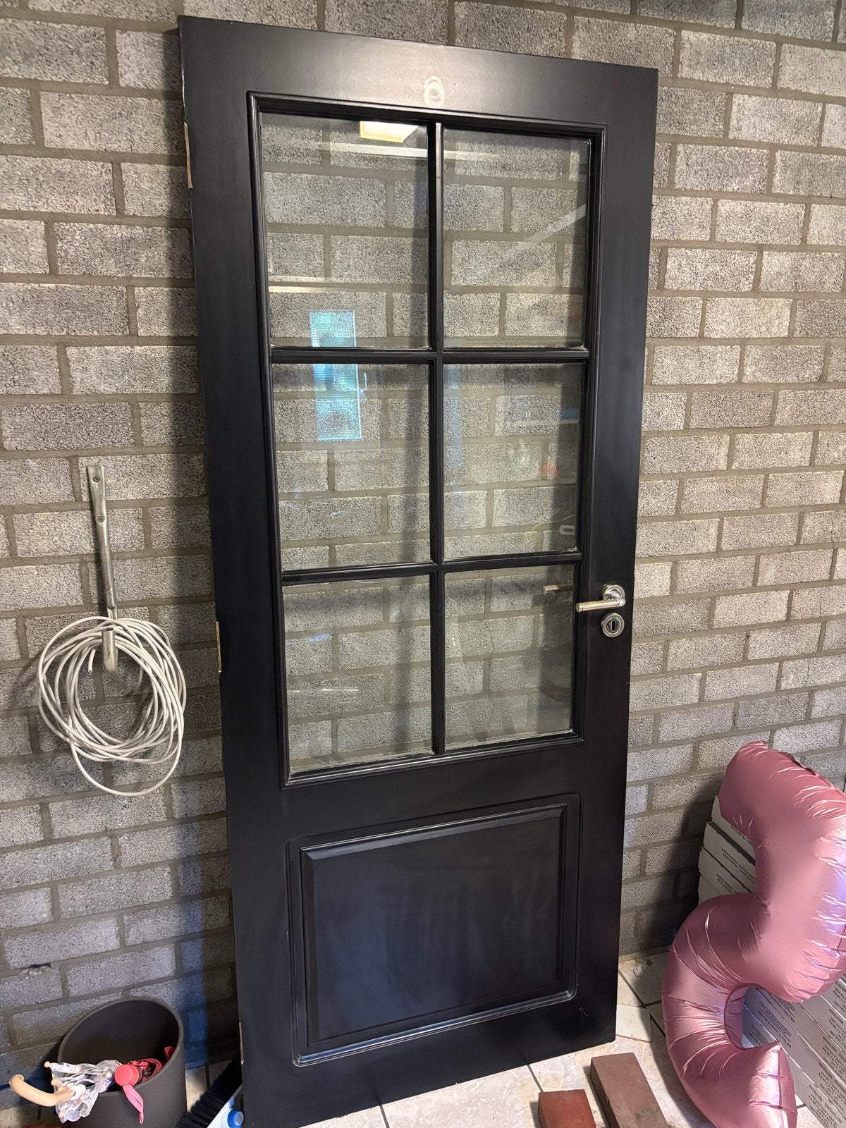 Zwarte houten binnendeur met glas, linksdraaiend, Doe-het-zelf en Verbouw, Deuren en Horren, Ophalen, Gebruikt, 80 tot 100 cm