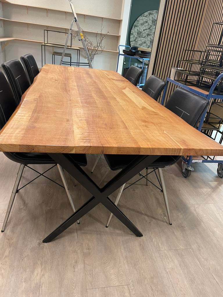 Eettafel en zitbank, mangohout boomstamtafel, Ophalen, 200 cm of meer, 50 tot 100 cm, Zo goed als nieuw