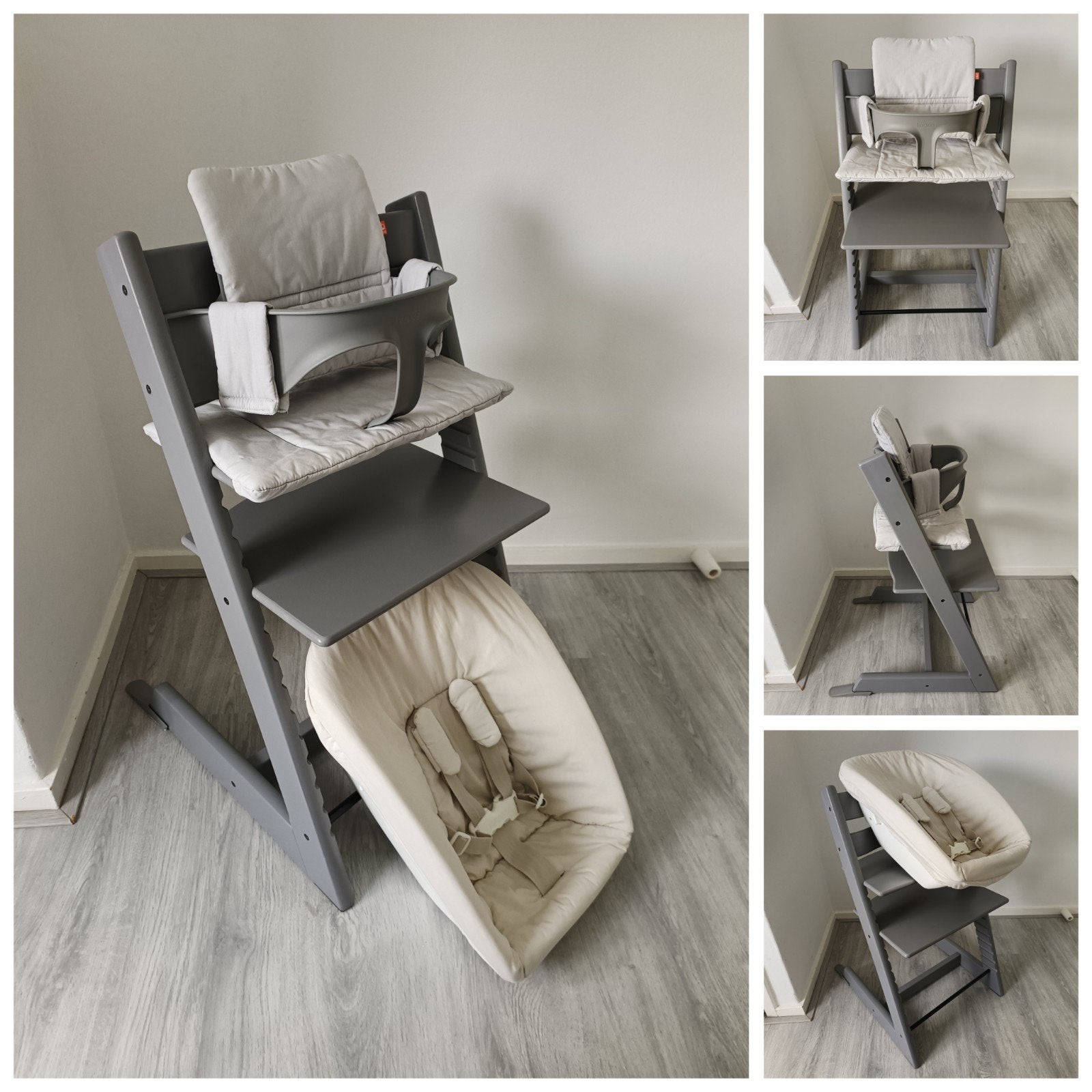 Stokke Tripp Trapp storm grey+babyset, kussenset, newbornset, Meegroeistoel, Ophalen of Verzenden, Zo goed als nieuw, Stokke Tripp Trapp