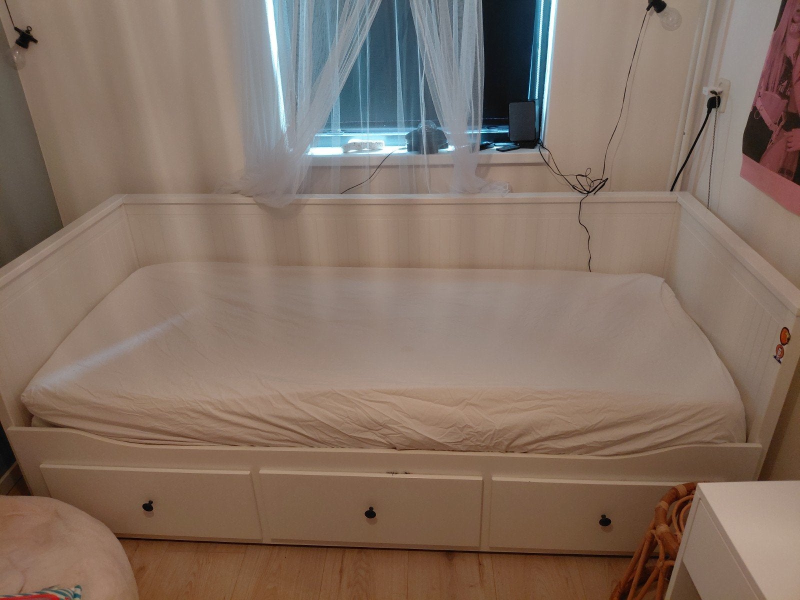 Ikea Hemnes bed met opberglades, Huis en Inrichting, Slaapkamer | Bedden, Gebruikt, 90 cm, Eenpersoons, Wit