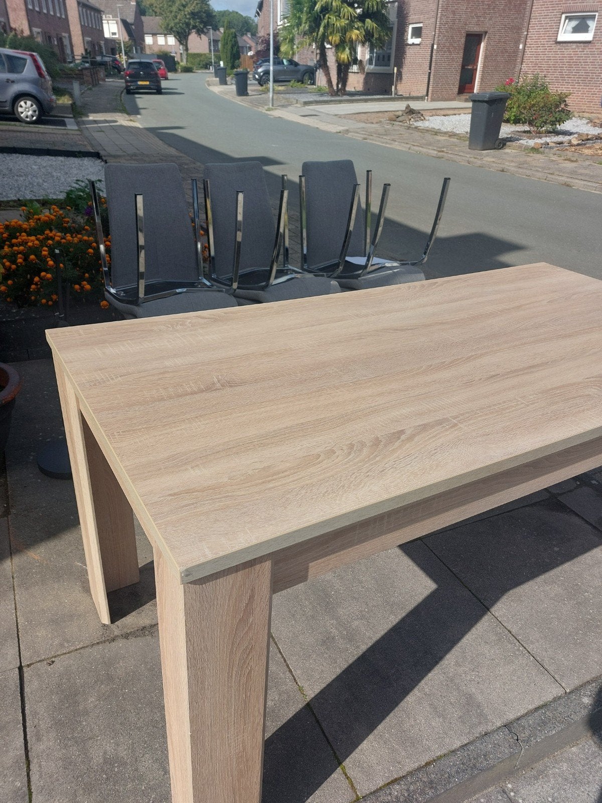 Eettafel met 6 stoelen - 160x80x80cm, Ophalen, 100 tot 150 cm, 50 tot 100 cm, Zo goed als nieuw