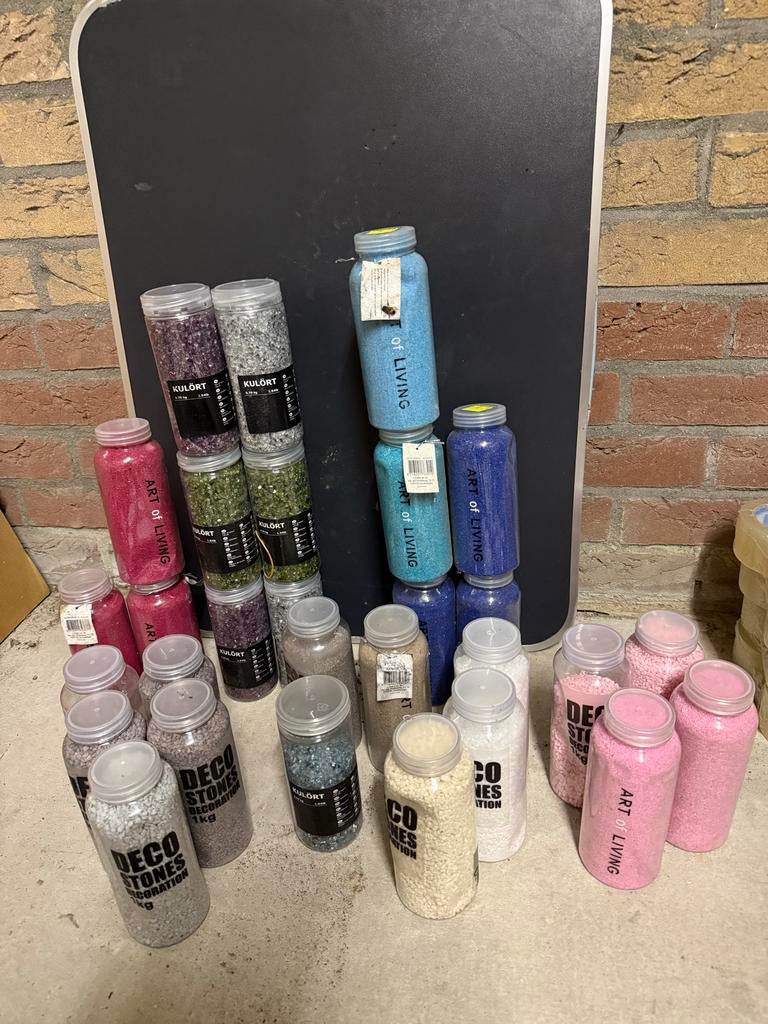 Flessen decoratiegrind en zand, Ophalen, Gebruikt, Meerkleurig, Overige materialen