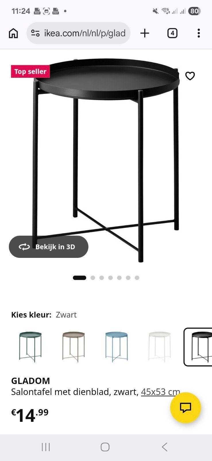 2x IKEA Gladom Salontafel / Nachtkastje - Goede Staat, Minder dan 50 cm, Modern, Scandinavisch, Rond, Minder dan 50 cm