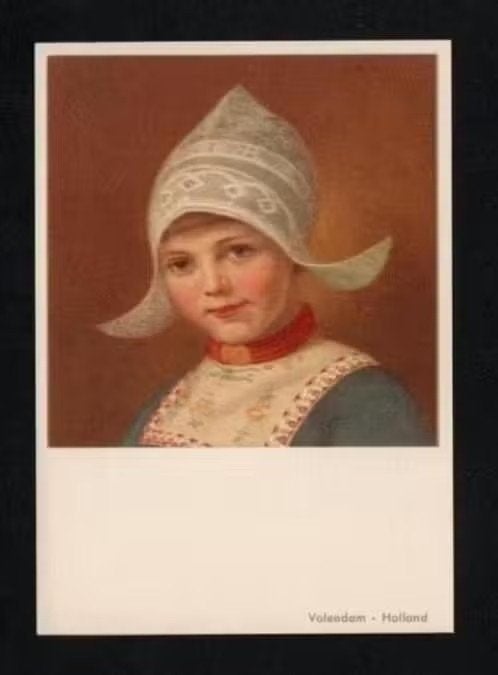 Ansichtkaart Volendam Klederdracht Kunstateliers Vermeer., Ophalen of Verzenden, 1940 tot 1960, Ongelopen, Noord-Holland