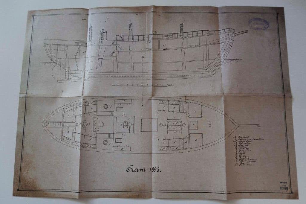 Uitvouwkaart Fram 1898 Shipdesign vd Fridtjof Nansen Schip, Verzenden, Gebruikt, A1 t/m A3, Film en Tv