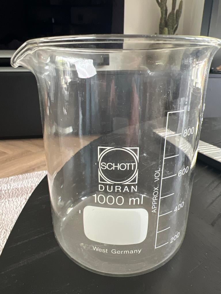 Schott Duran 1000 ML Glazen Bekerglas - West Germany, Ophalen of Verzenden, Gebruikt