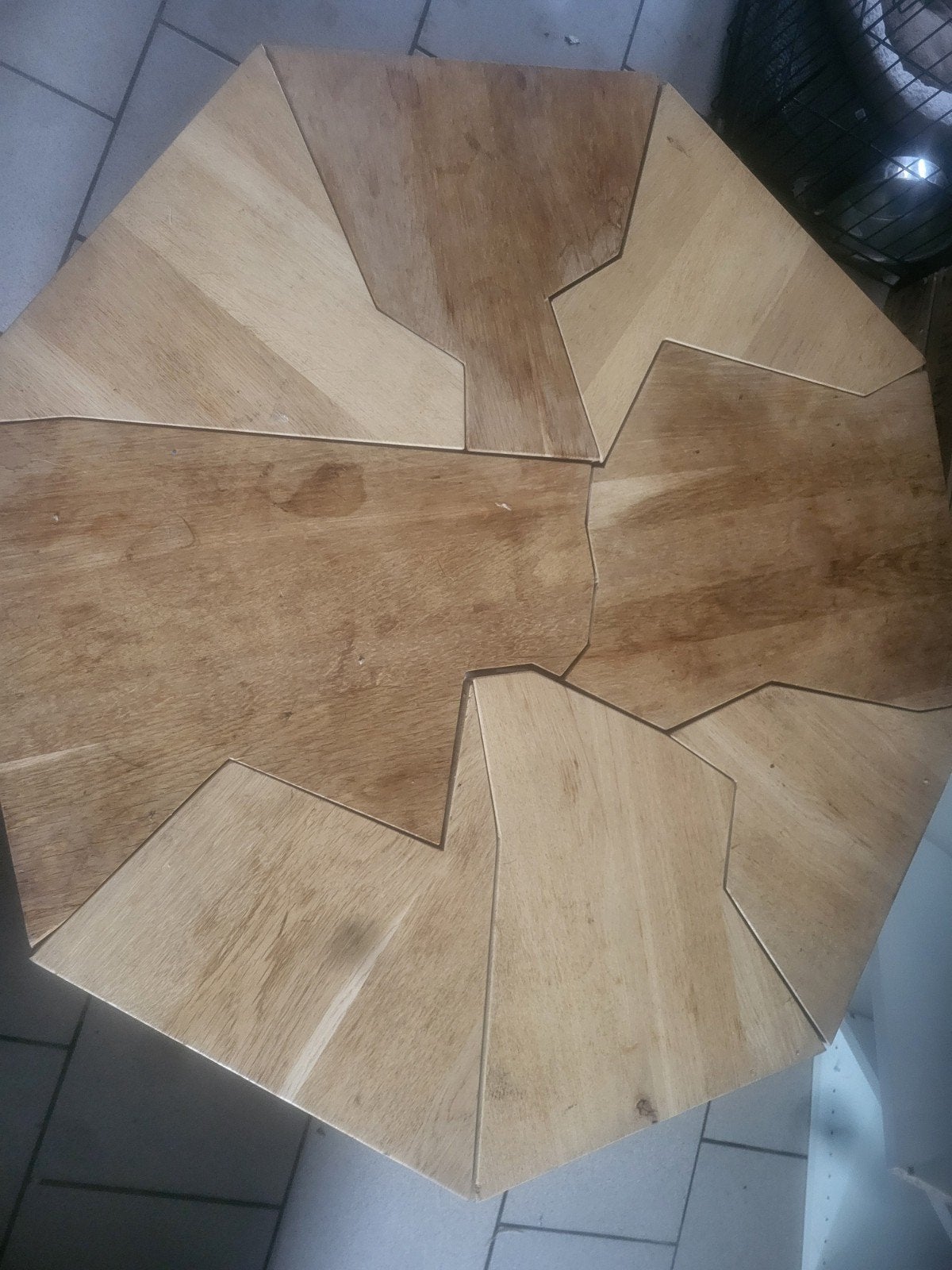 Unieke houten salontafel - Zeshoekig design, Gebruikt, 50 tot 100 cm, Tot twee personen, 50 tot 100 cm