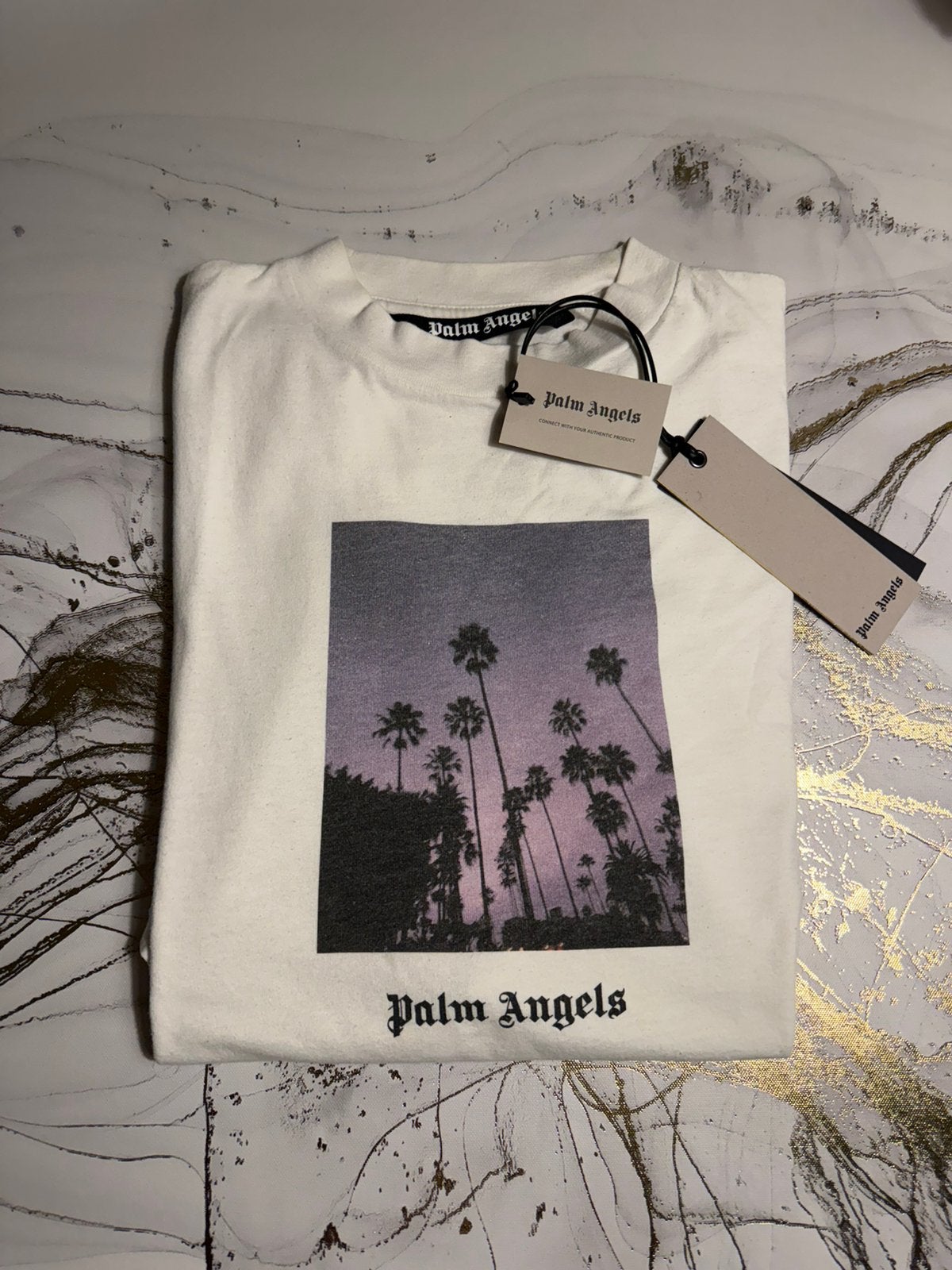 Palm Angels Palm Island T-shirt Maat L Wit/Lila, Kleding | Heren, Ophalen of Verzenden, Zo goed als nieuw, Maat 52/54 (L), Wit