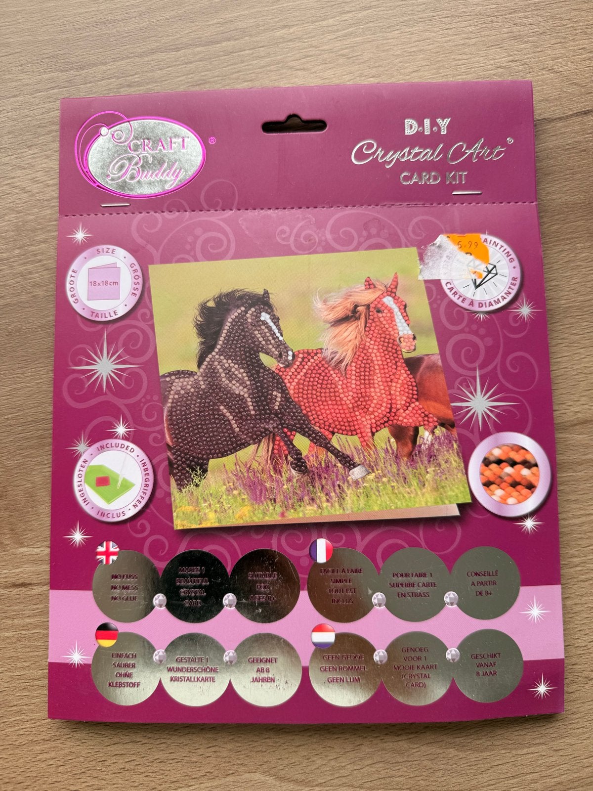 DIY Crystal Art Kaart Kit - Paarden (18x18cm), Dieren, Nieuw, Meerkleurig, Ophalen of Verzenden
