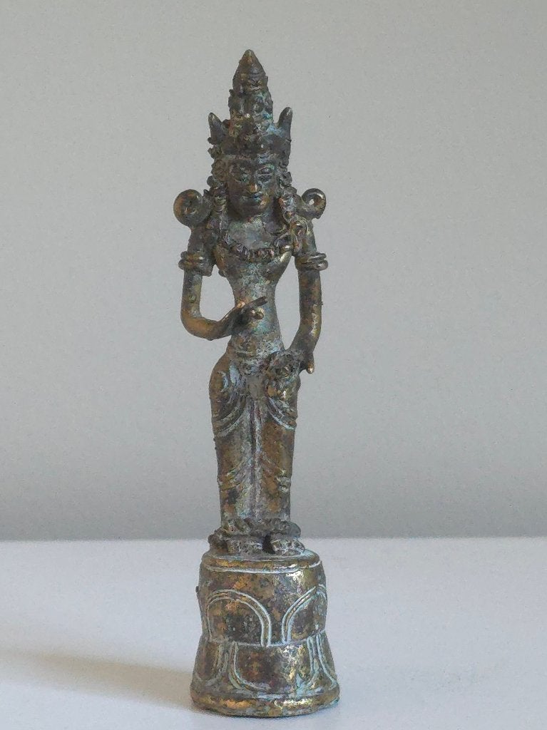 Prachtig antiek brons beeld uit Java van Tara / Parvati, Antiek en Kunst, 13 cm, Goud, Ophalen of Verzenden, Indonesië