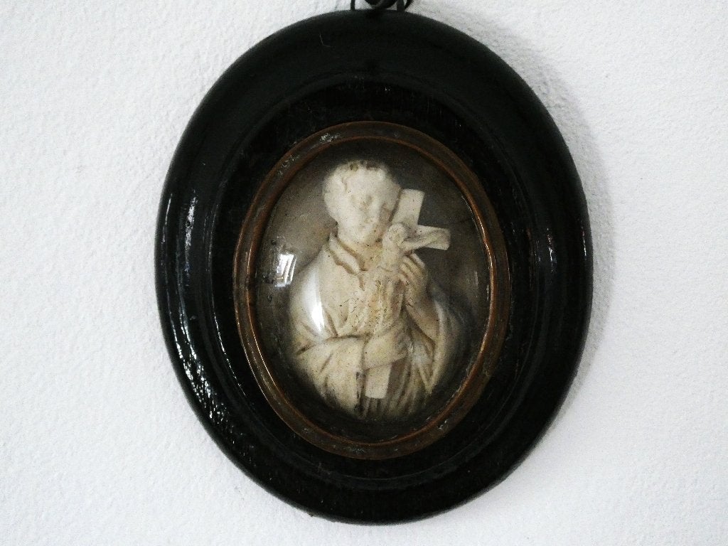 Antiek Heilige Gerardus meerschuim / pijpaarde bol glas 1850, Ophalen of Verzenden