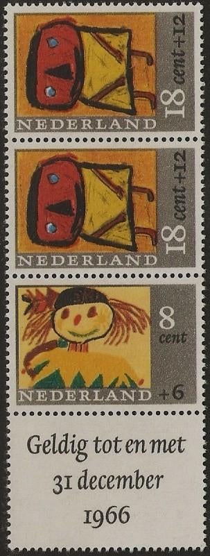 Nederland 854 strook uit blok 1x4 kinderzegels., Postzegels en Munten, Postzegels | Nederland, Verzenden, Postfris