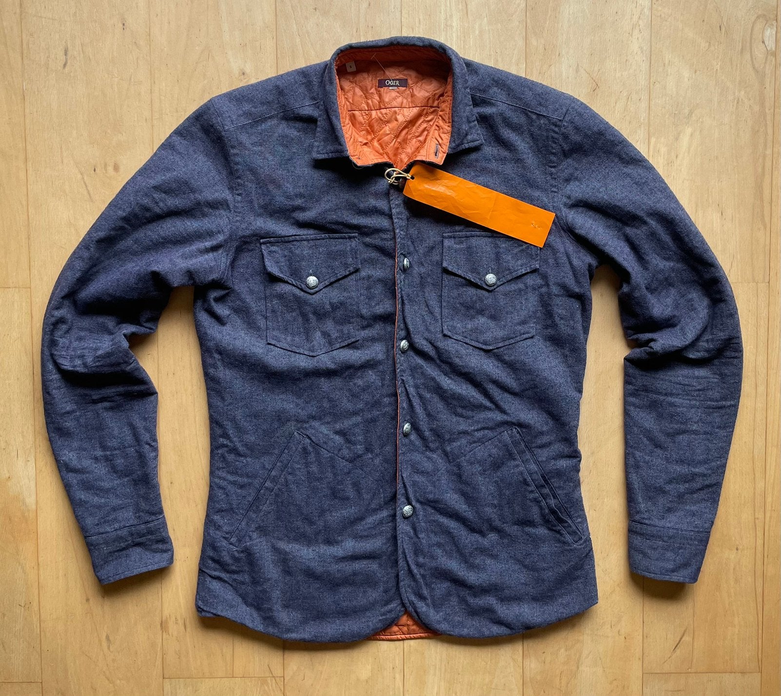 Oger design denim spijkerstof jas / blazer gewatteerd S, Ophalen of Verzenden, Maat 46 (S) of kleiner, Blauw