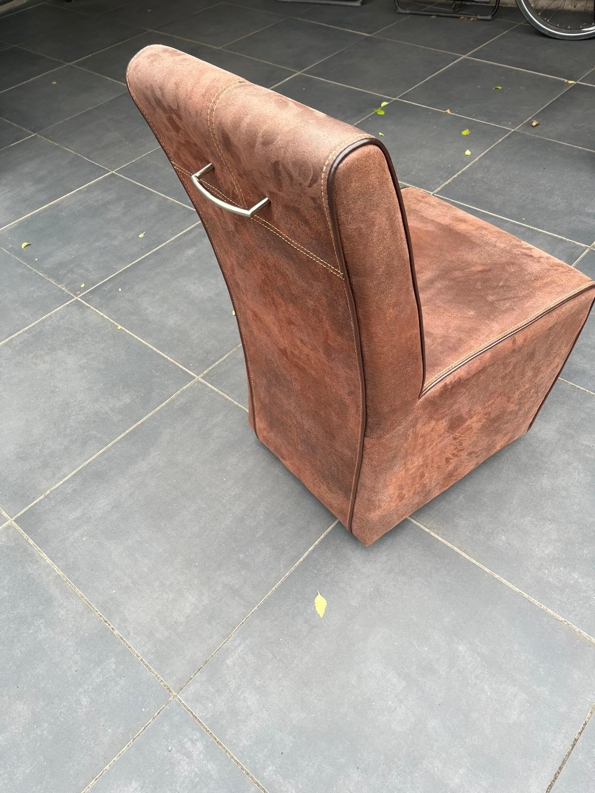 6 Eetkamer stoelen en hanglamp, Ophalen, Gebruikt, Bruin, Stof
