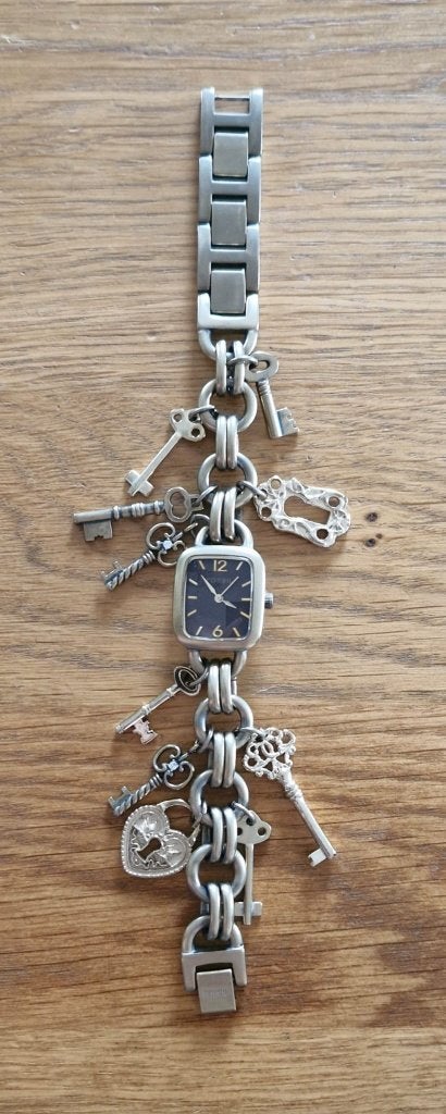 Fossil dameshorloge F2 ES-1874 bedeltjes, nieuwe batterij, Staal, Staal, Fossil, Polshorloge