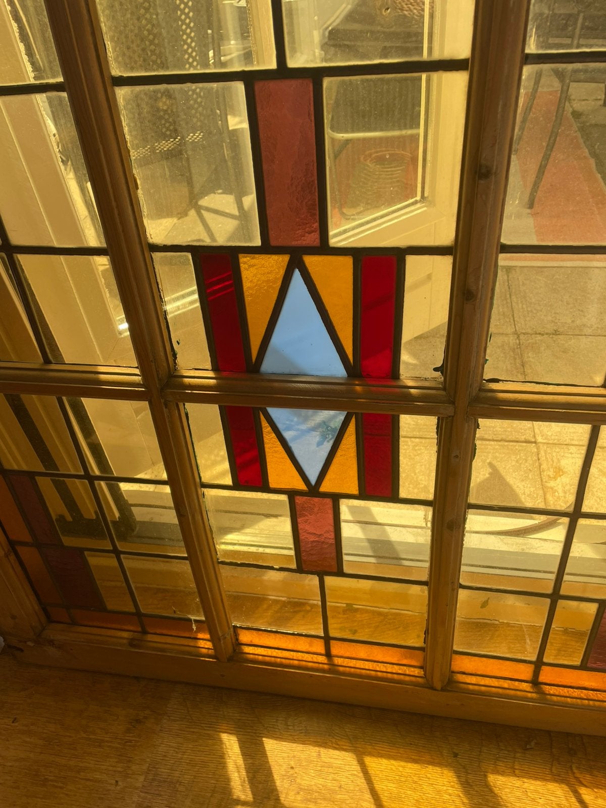 Glas in Lood antiek raam, geloogd grenen 85x90, Ophalen