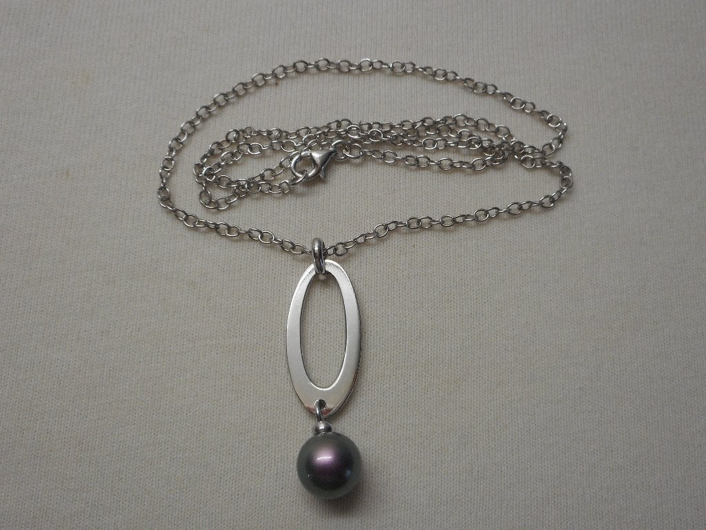 Zilveren ketting met hanger met parel nr.406, Met hanger, Verzenden, Zo goed als nieuw, Zilver