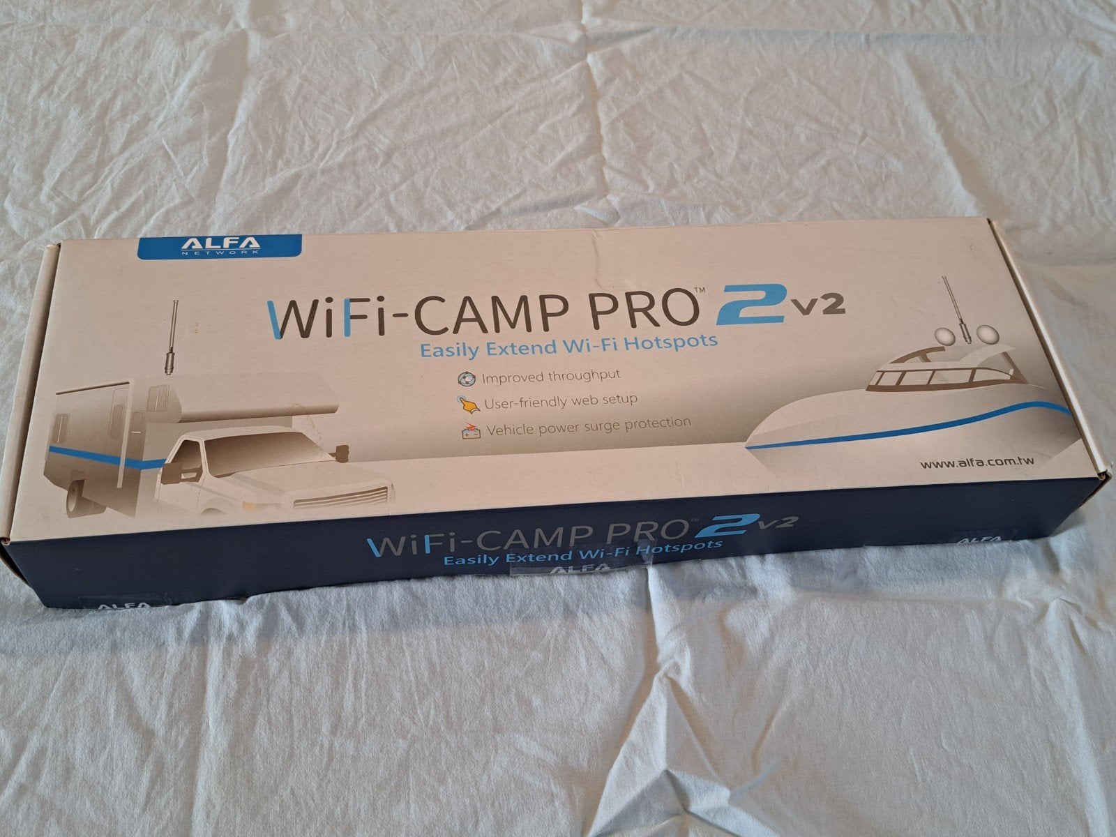 Alfa WiFi-CAMP PRO 2 v2 - Hotspot Extender voor Camper/Boot, Ophalen of Verzenden, Zo goed als nieuw, Router, Alfa Network