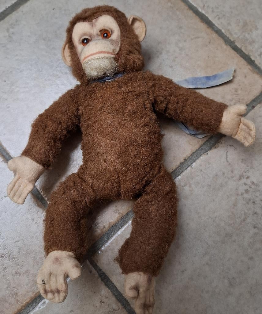 Knuffel 35cm antiek Aap chimpansee 50er jaren vintage, Ophalen of Verzenden