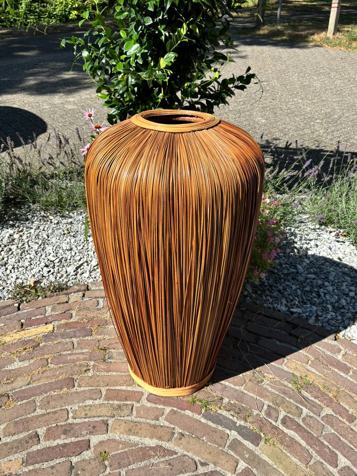 Grote Baluster Bamboe rotan vaas kruik vloer vaas vase 95 cm, Ophalen, Zo goed als nieuw