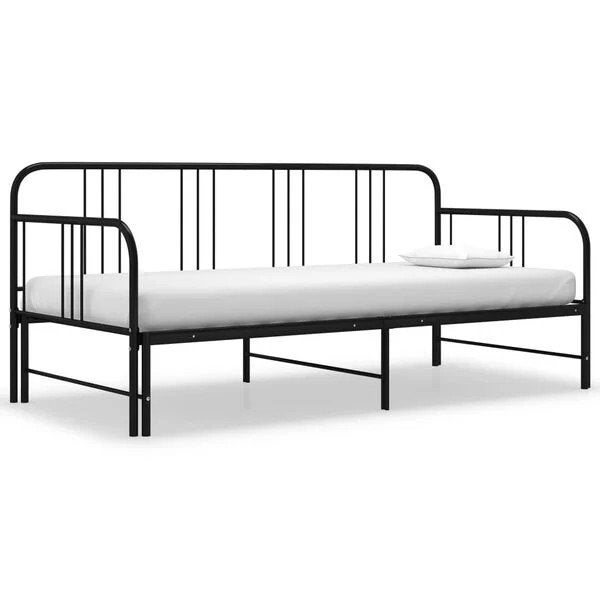 Slaapbank uittrekbaar metaal zwart 90x200 cm nieuw in doos, 90 cm, Eenpersoons, ., Zwart