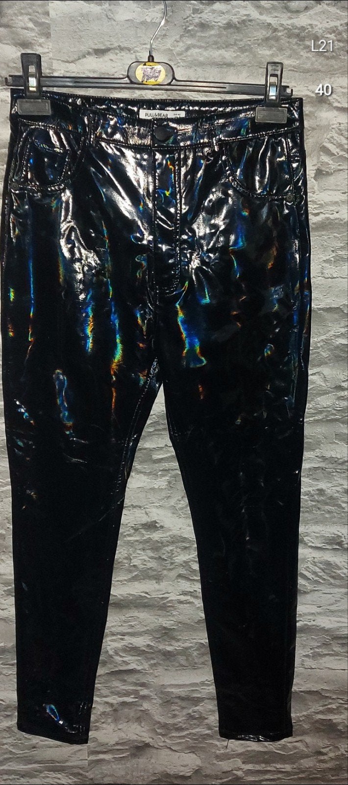 Kinky PULL&BEAR Zwarte Holografische lak Broek Maat 40, Maat 38/40 (M), PULL&BEAR, Zwart, Ophalen of Verzenden