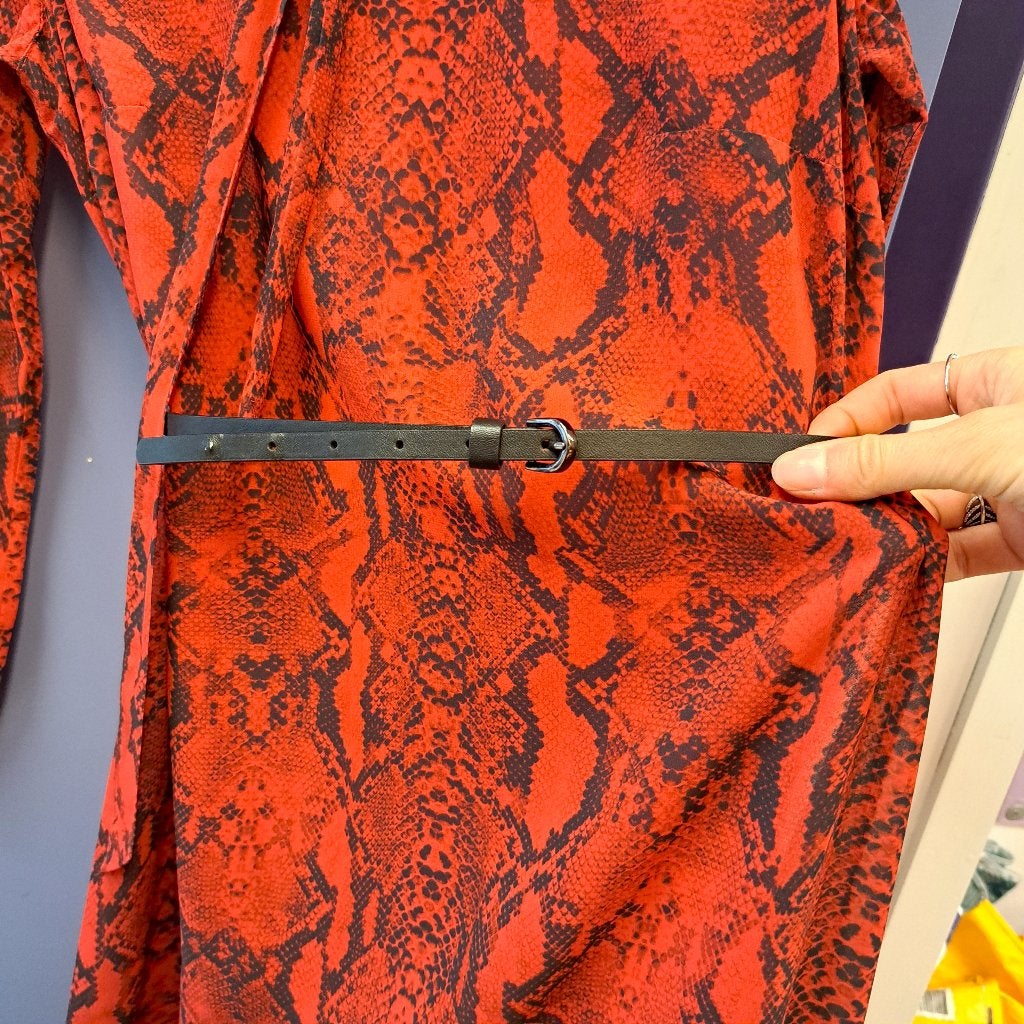 Comma rood zwart slang print midi dress lange jurk 36 43327, ., Zo goed als nieuw, Maat 36 (S), Comma