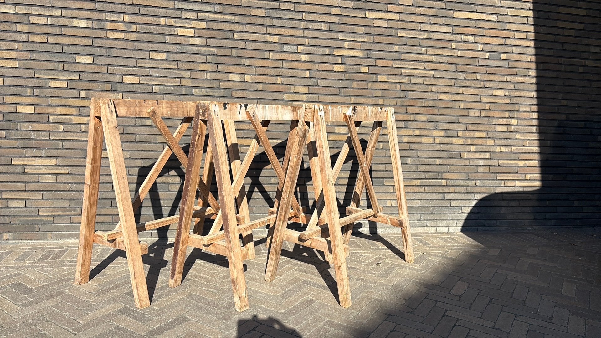 3 houten schragen, Doe-het-zelf en Verbouw, Werkbanken, Ophalen, Gebruikt, 70 tot 120 cm