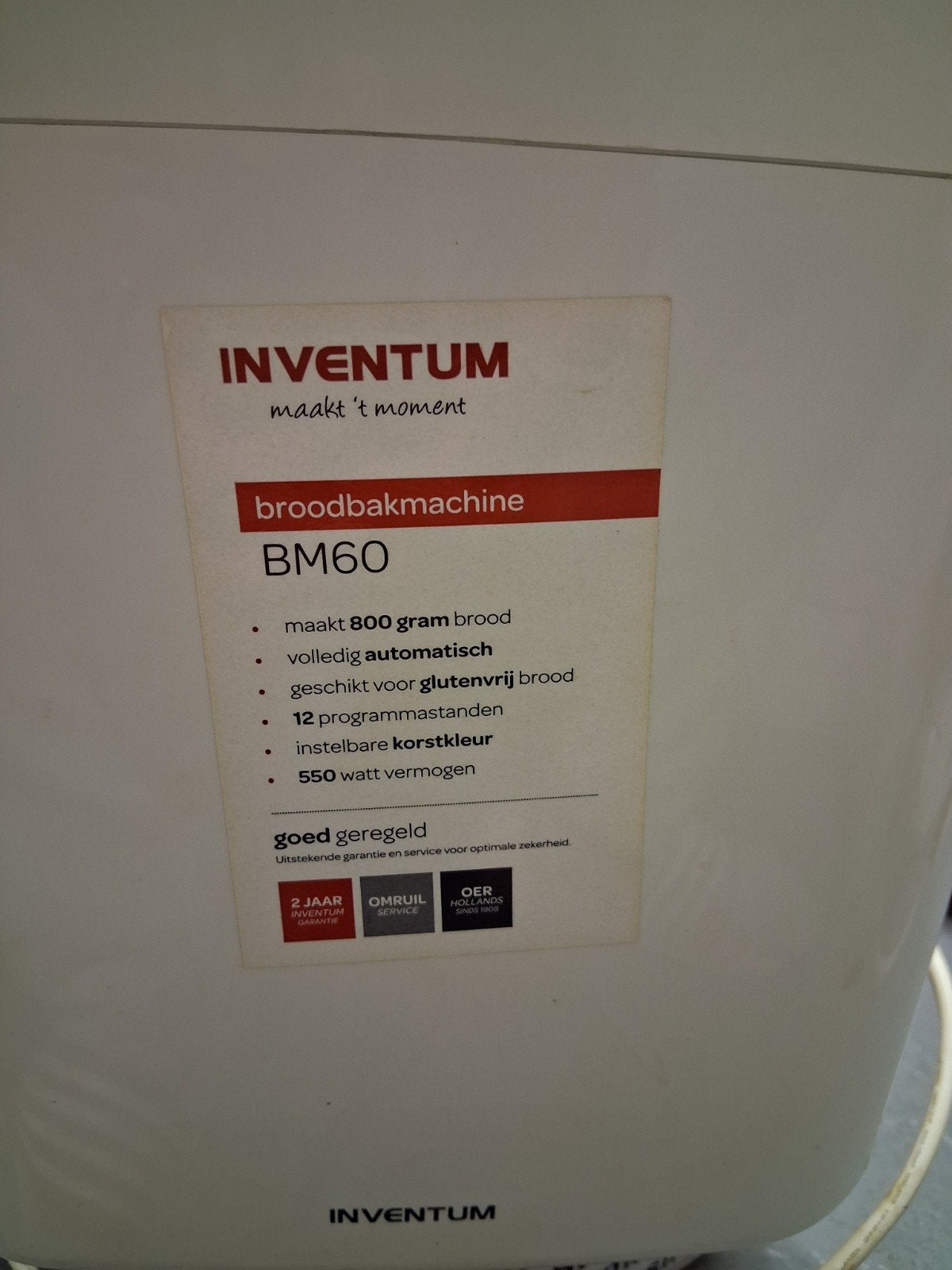 Inventum Broodbakmachine BM60 - Maakt 800g brood, Ophalen of Verzenden, Zonder timer, 400 tot 800 gram deeg, Gebruikt