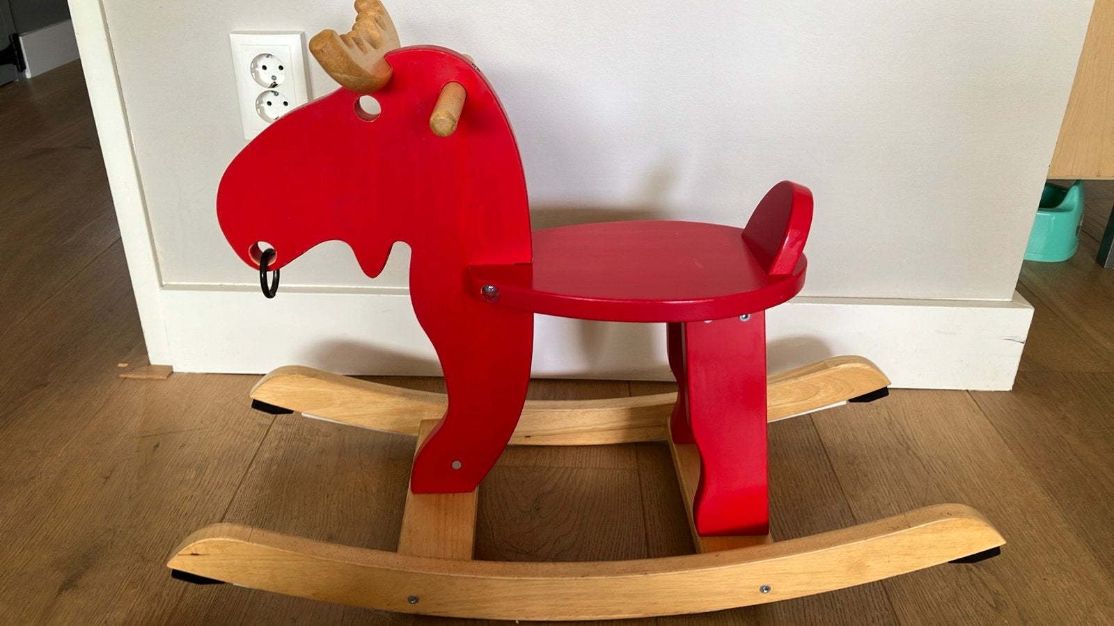 Houten hobbelpaard eland rood, Ophalen, Zo goed als nieuw, Overige typen
