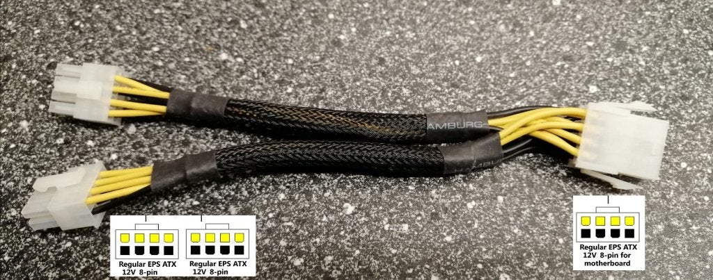 EPS 8 pin - 2x 8pin Y splitter voeding Sleeved 15cm, Ophalen, Nieuw