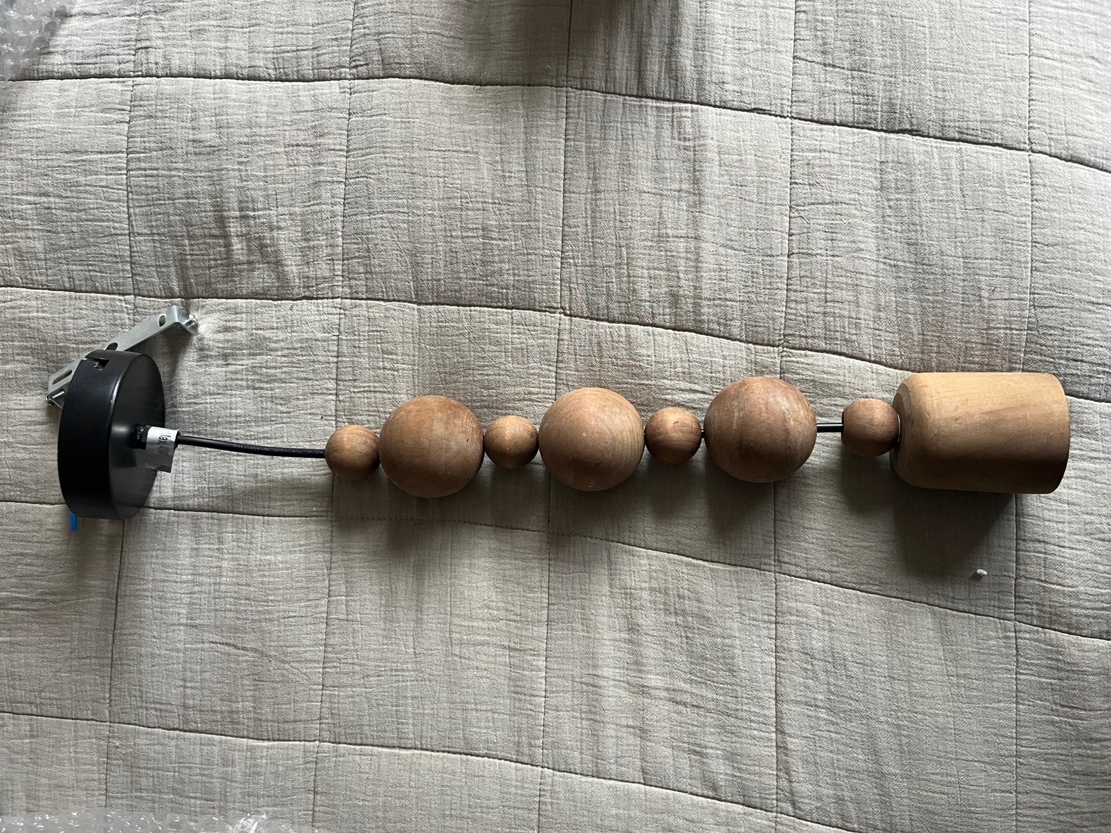 Hanglamp snoerpendel. Houten bollen., Ophalen of Verzenden, Gebruikt, Overige materialen, E27 (groot)