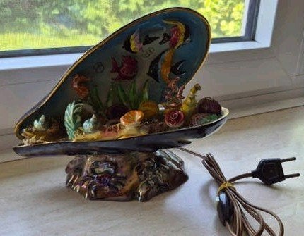 Prachtige Vintage Keramiek Schelplamp 'Cerdazur Monaco', Antiek en Kunst, Ophalen