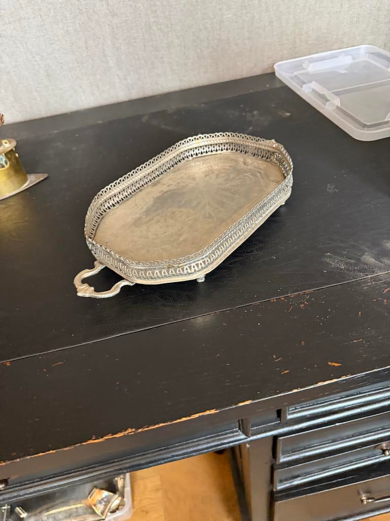 Ovale zilverkleurige dienblad, Ophalen of Verzenden, Zilver