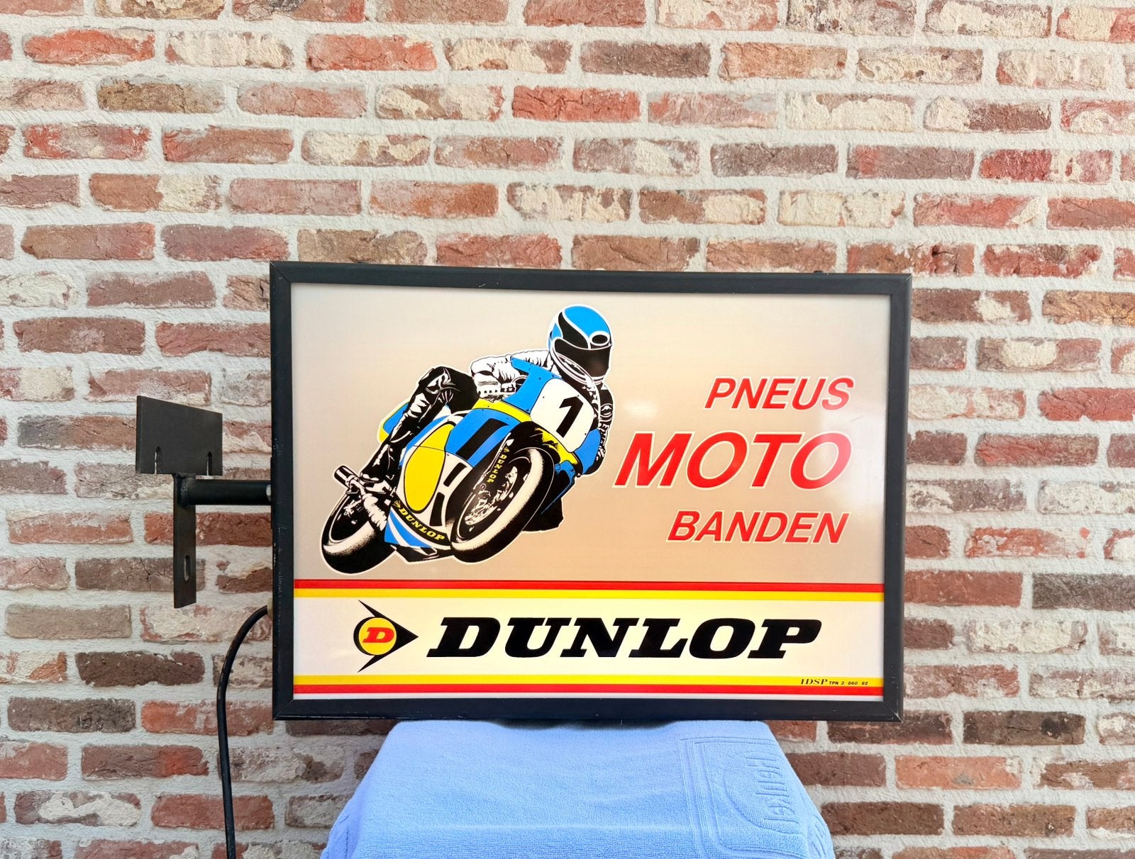 Retro dubbelzijdige lichtbak DUNLOP reclame met Motoren, Ophalen, Zo goed als nieuw, Lichtbak of (neon) lamp