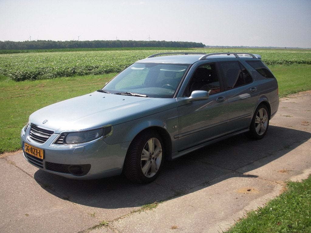 Saab 9-5 2.3 T Biopower Sport Estate 2007 Blauw Anniversary, Auto's, Saab, Voorwielaandrijving, 1800 kg, Zwart, 2290 cc