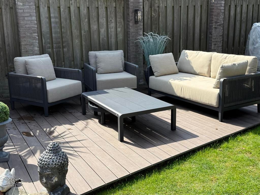 Luxe Loungeset met Aluminium Frame en Wicker Details, Tuin en Terras, Ophalen, 4 zitplaatsen, Loungeset, Bank