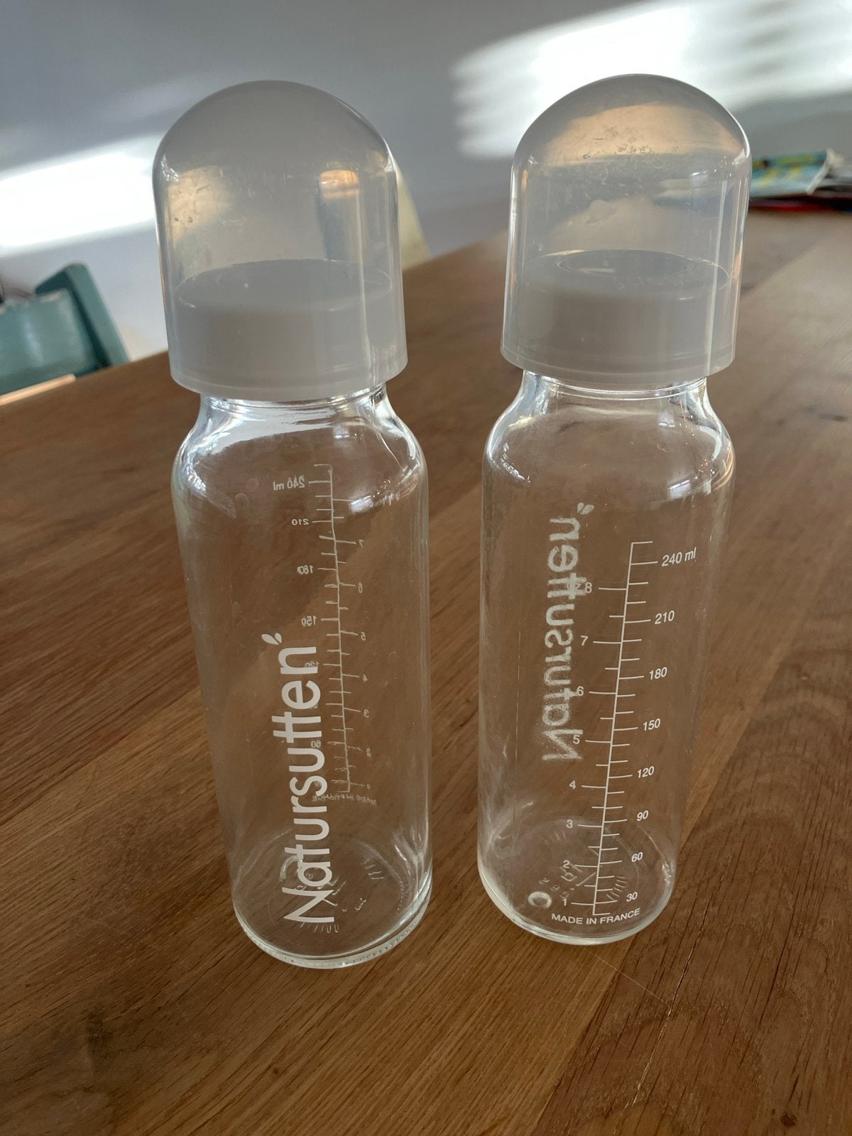 2 Natursutten glazen babyflessen 240 ml, Kinderen en Baby's, Babyvoeding en Toebehoren, Ophalen, Zo goed als nieuw