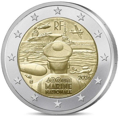 Frankrijk 2026 – Franse Marine - 2 euro UNC, Ophalen of Verzenden, Frankrijk, 2 euro, Losse munt