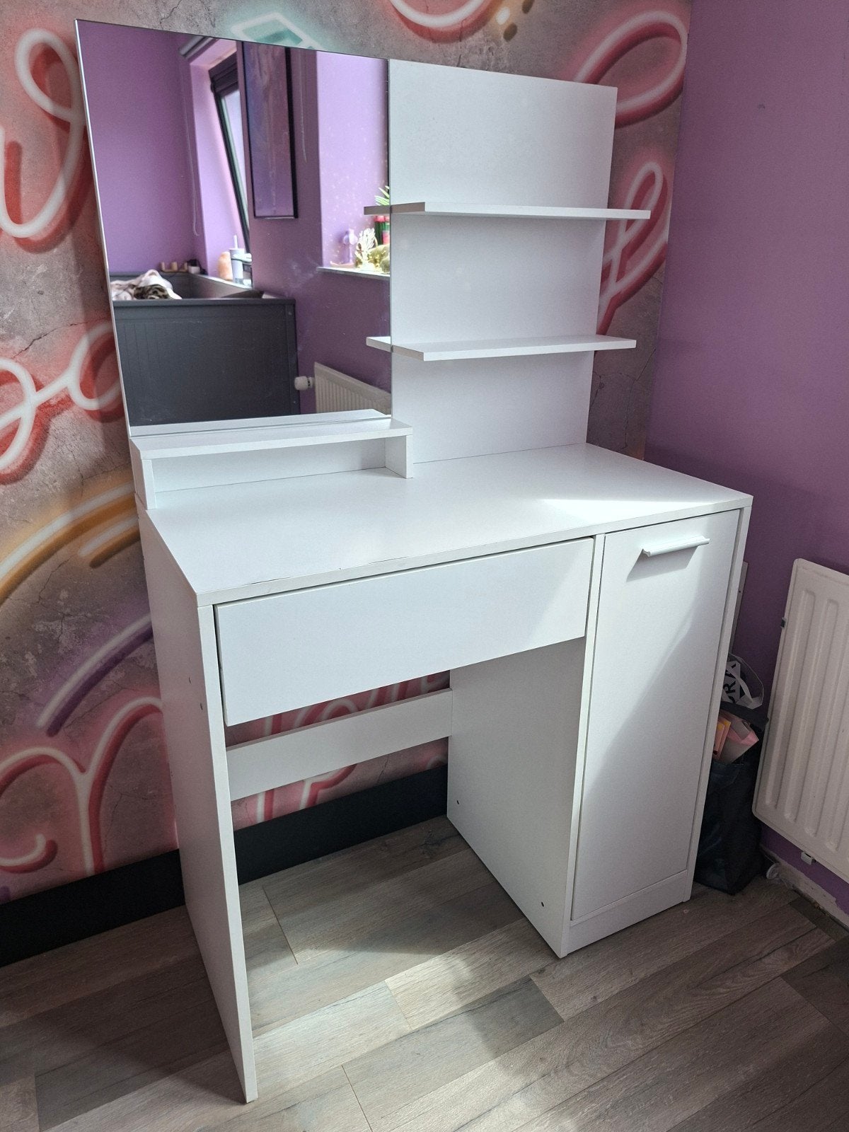 Witte kaptafel met spiegel en lades, Ophalen, Gebruikt, 50 tot 100 cm, Modern