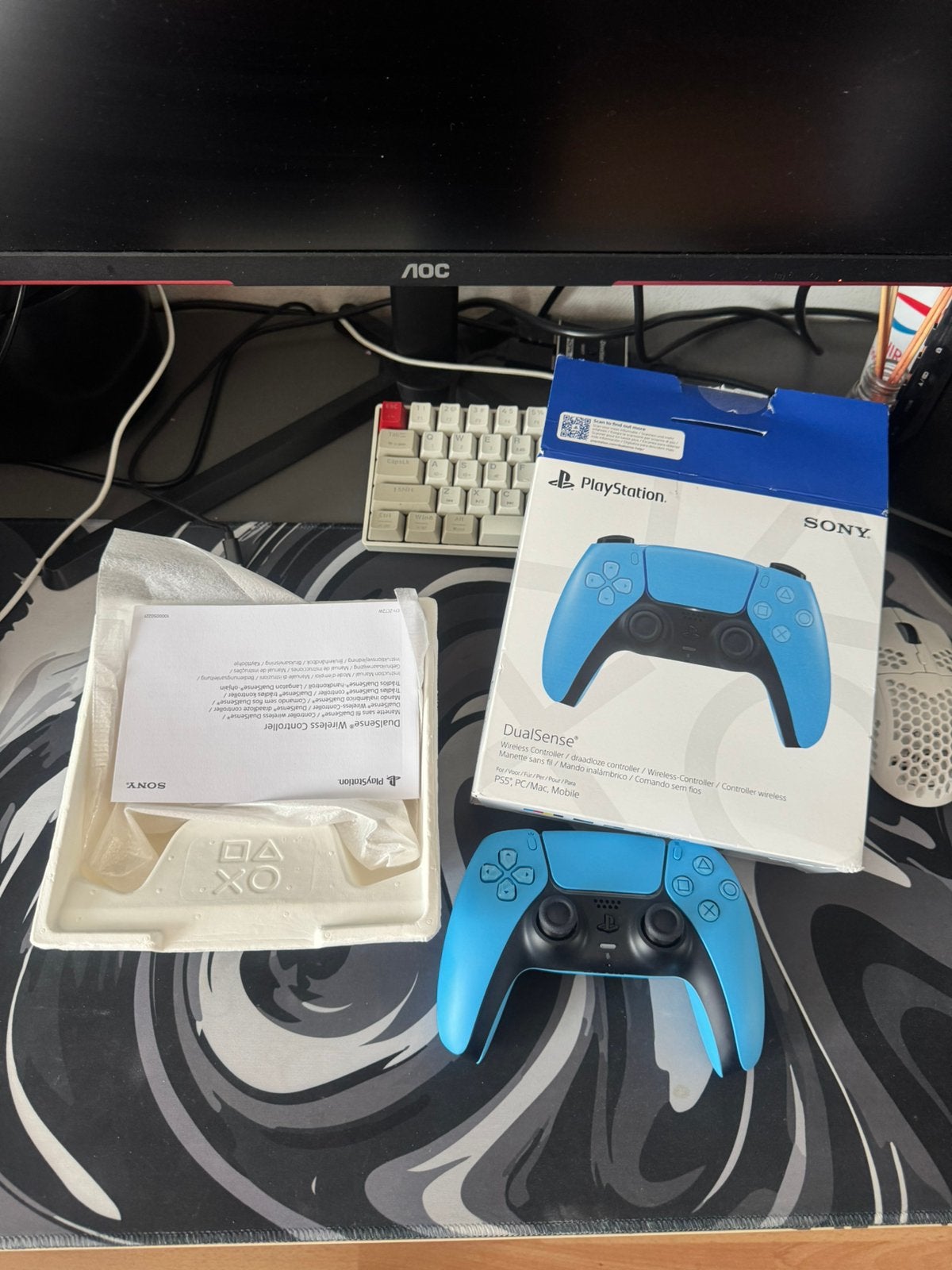 Playstation 5/PS5 Blue Controller NIEUWSTAAT BON + GARANTIE, Ophalen of Verzenden, Zo goed als nieuw