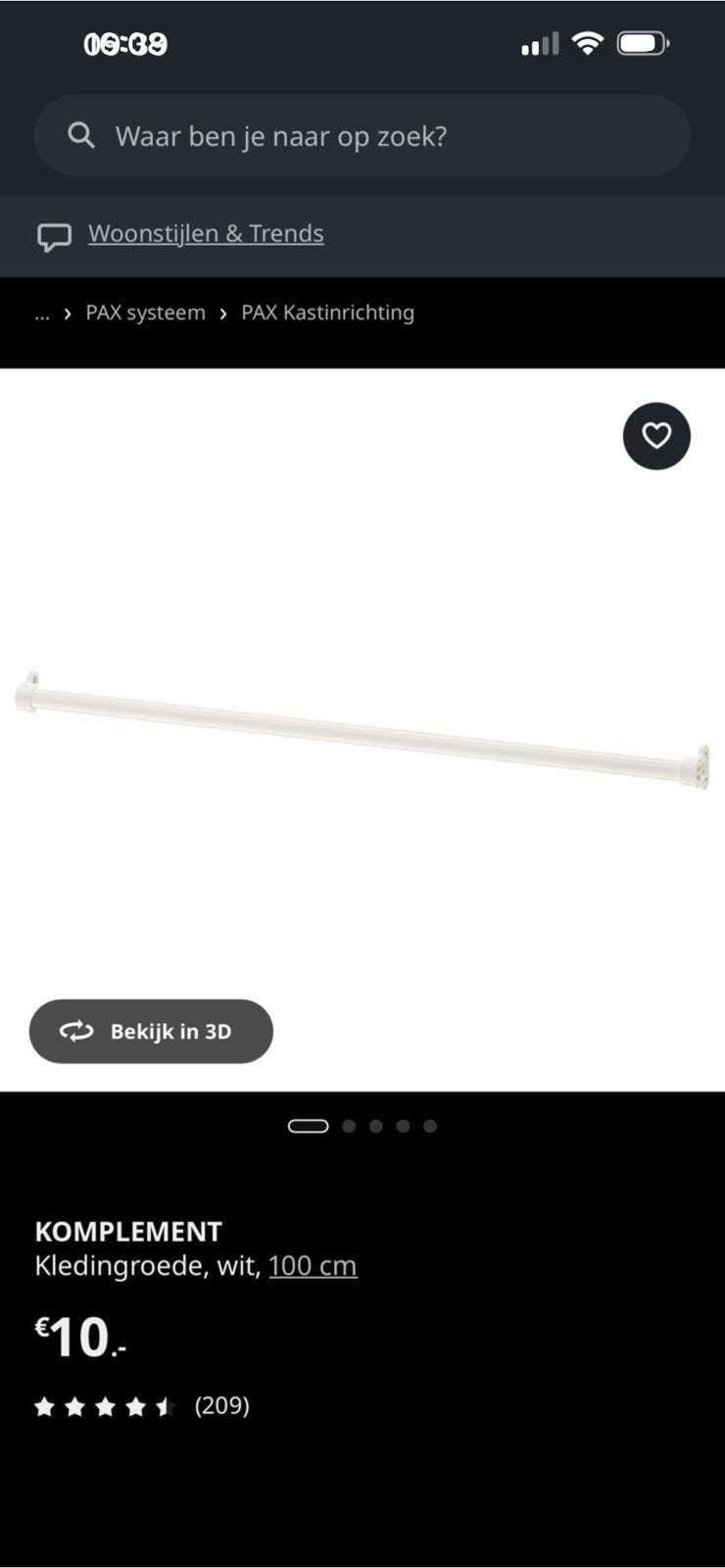 Kledingroede IKEA 2x 100cm, Ophalen, 75 cm of meer, 100 tot 150 cm, Nieuw