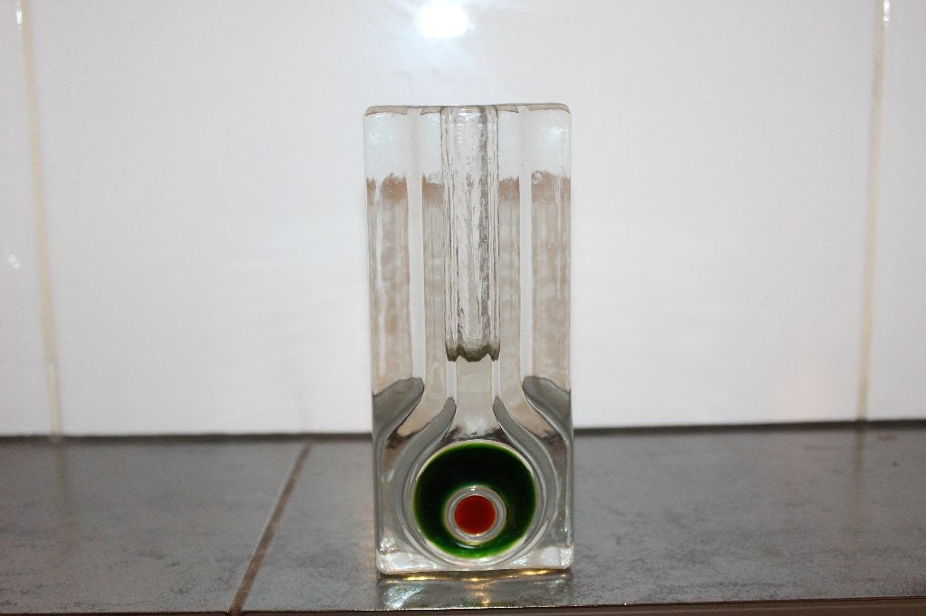 Massief glazen design vaas, Huis en Inrichting, Woonaccessoires | Vazen, Transparant, Ophalen of Verzenden, 20 cm, Glas